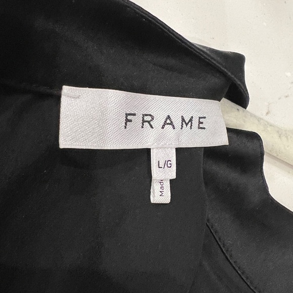 Frame Silk Shirred Mock Neck Blouse - Blk- Size L - Picture 10 of 13